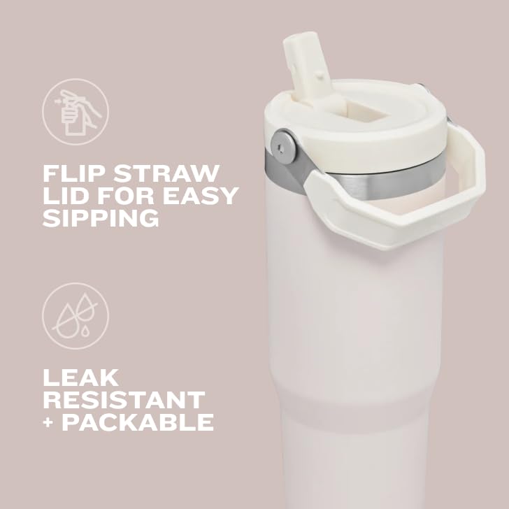 Stanley IceFlow Tumbler with Handle, Twist-On Lid and Flip-Up Straw, Leak-Resistant Water Bottle, Insulated Stainless Steel, BPA-Free, 887 ml, Grapefruit